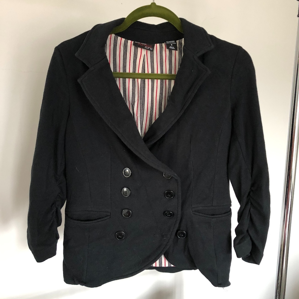 NY&Co Black Cotton Ruched Sleeve Blazer- Sz Small